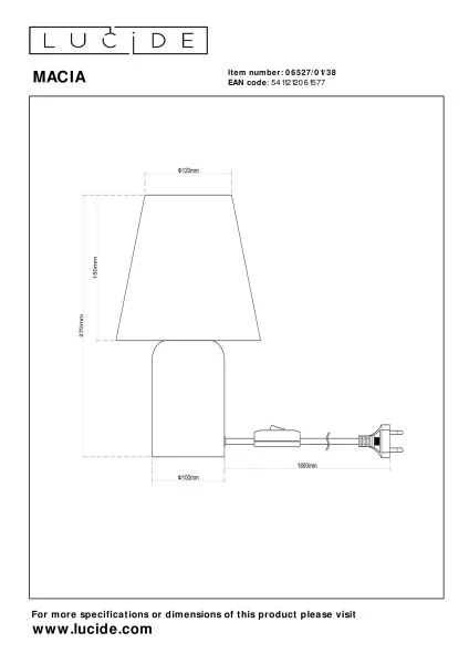 Lucide MACIA - Lampe de table - 1xE14 - Crème - technique